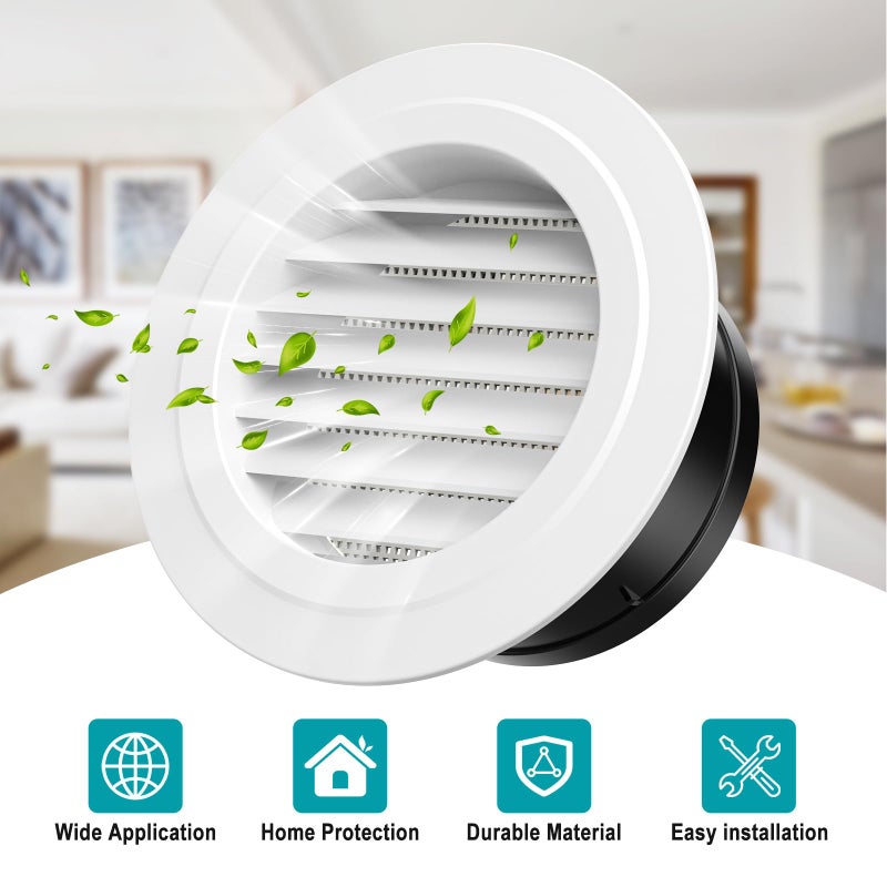 HG Power 6 Inch Soffit Vent Cover â€“ Round ABS Louver with Built-in Screen Mech for Attic, Bathroom, Garage & Dryer Duct Ventilation (150mm,White) - Image 4